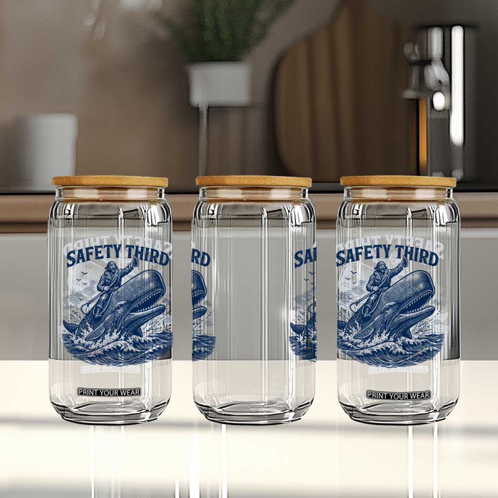 Funny Safety Third Captain Riding Sperm Whale Glass Can Vintage Nautical Ocean Fishing Humor
