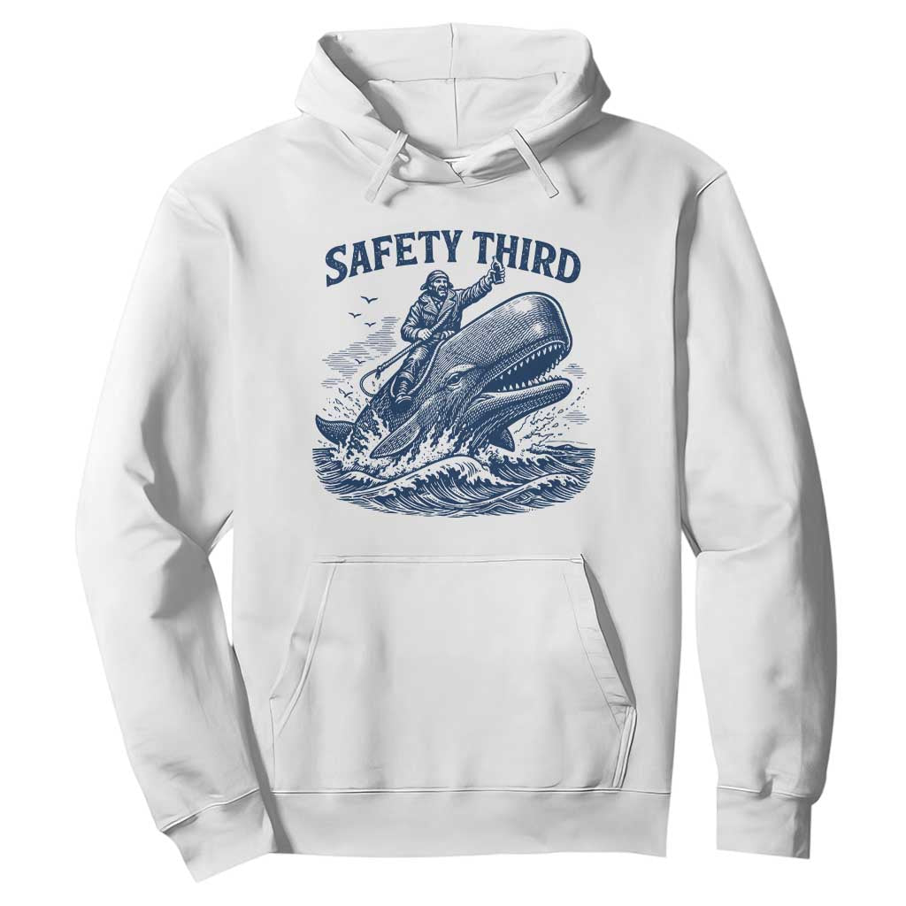 Funny Safety Third Captain Riding Sperm Whale Hoodie Vintage Nautical Ocean Fishing Humor TS02 White Print Your Wear