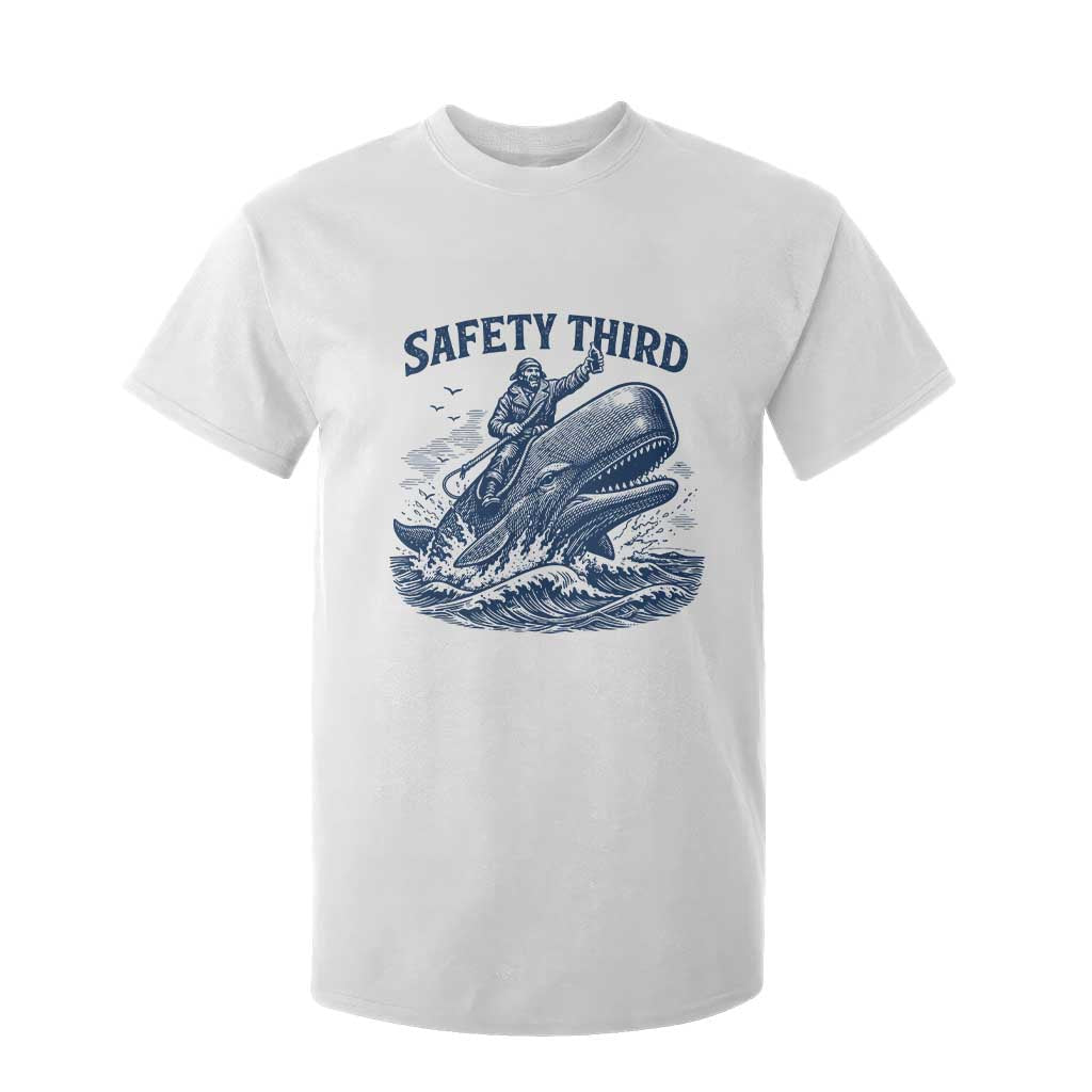 Funny Safety Third Captain Riding Sperm Whale T Shirt For Kid Vintage Nautical Ocean Fishing Humor TS02 White Print Your Wear