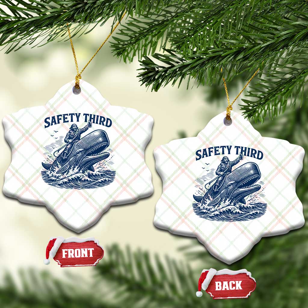 Funny Safety Third Captain Riding Sperm Whale Ceramic Ornament Vintage Nautical Ocean Fishing Humor