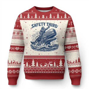 Funny Safety Third Captain Riding Sperm Whale Ugly Christmas Sweater Vintage Nautical Ocean Fishing Humor