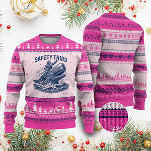 Funny Safety Third Captain Riding Sperm Whale Ugly Christmas Sweater Vintage Nautical Ocean Fishing Humor