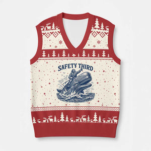 Funny Safety Third Captain Riding Sperm Whale V-Neck Knit Sweater Vest Vintage Nautical Ocean Fishing Humor
