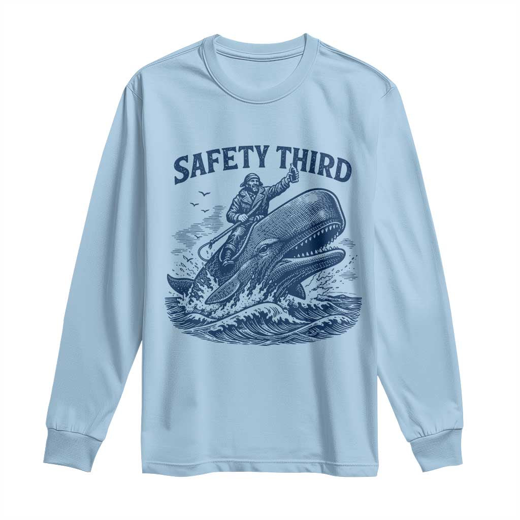 Funny Safety Third Captain Riding Sperm Whale Long Sleeve Shirt Vintage Nautical Ocean Fishing Humor