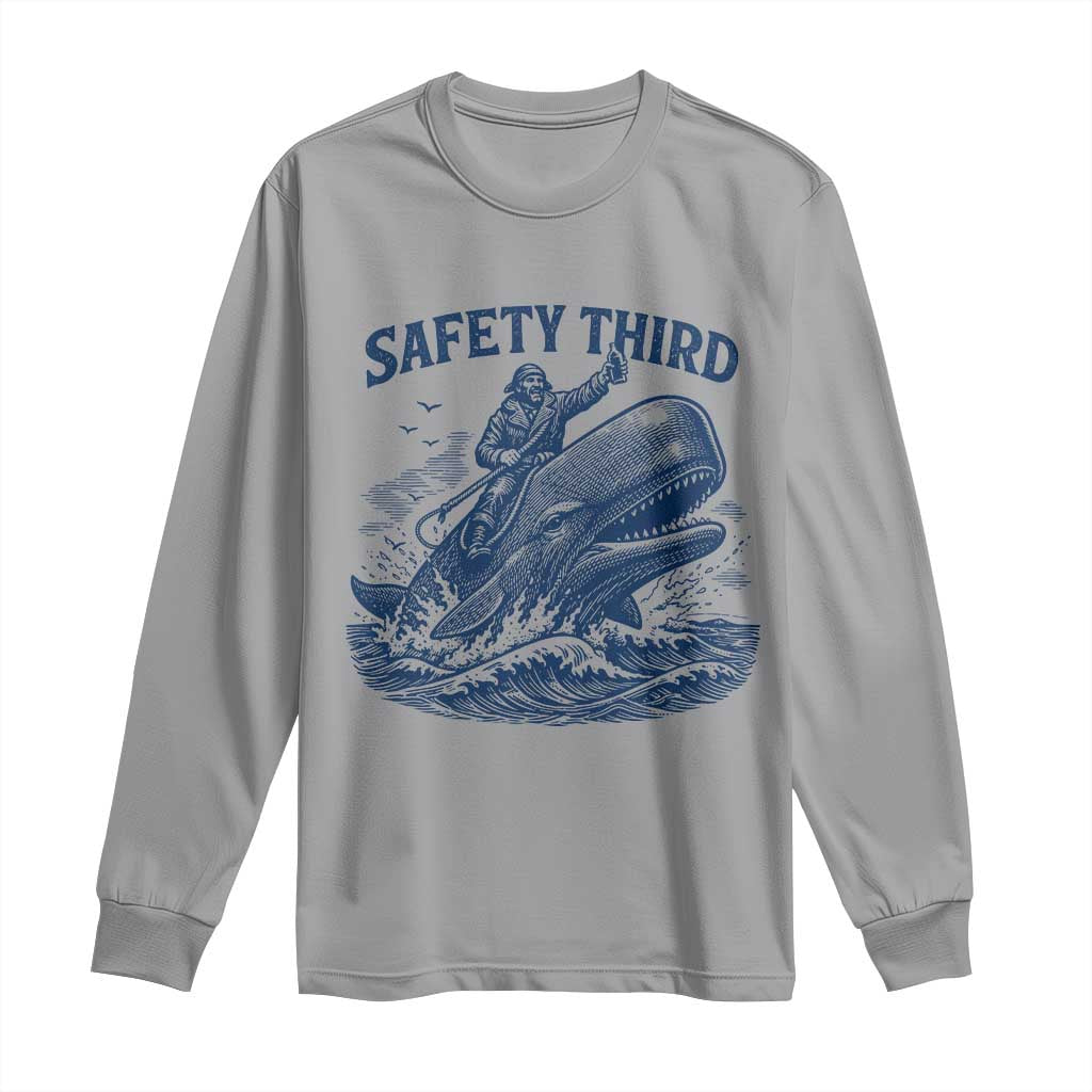 Funny Safety Third Captain Riding Sperm Whale Long Sleeve Shirt Vintage Nautical Ocean Fishing Humor