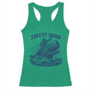 Funny Safety Third Captain Riding Sperm Whale Racerback Tank Top Vintage Nautical Ocean Fishing Humor