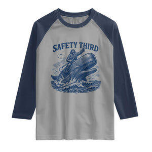 Funny Safety Third Captain Riding Sperm Whale Raglan Shirt Vintage Nautical Ocean Fishing Humor
