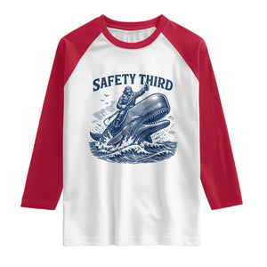 Funny Safety Third Captain Riding Sperm Whale Raglan Shirt Vintage Nautical Ocean Fishing Humor