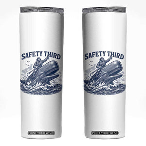 Funny Safety Third Captain Riding Sperm Whale Skinny Tumbler Vintage Nautical Ocean Fishing Humor