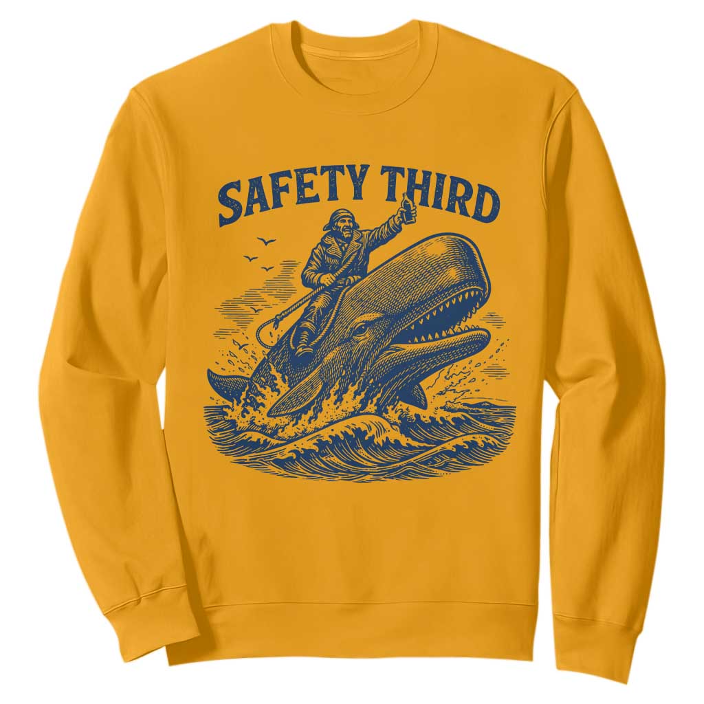 Funny Safety Third Captain Riding Sperm Whale Sweatshirt Vintage Nautical Ocean Fishing Humor