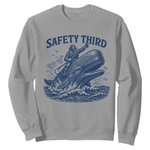 Funny Safety Third Captain Riding Sperm Whale Sweatshirt Vintage Nautical Ocean Fishing Humor