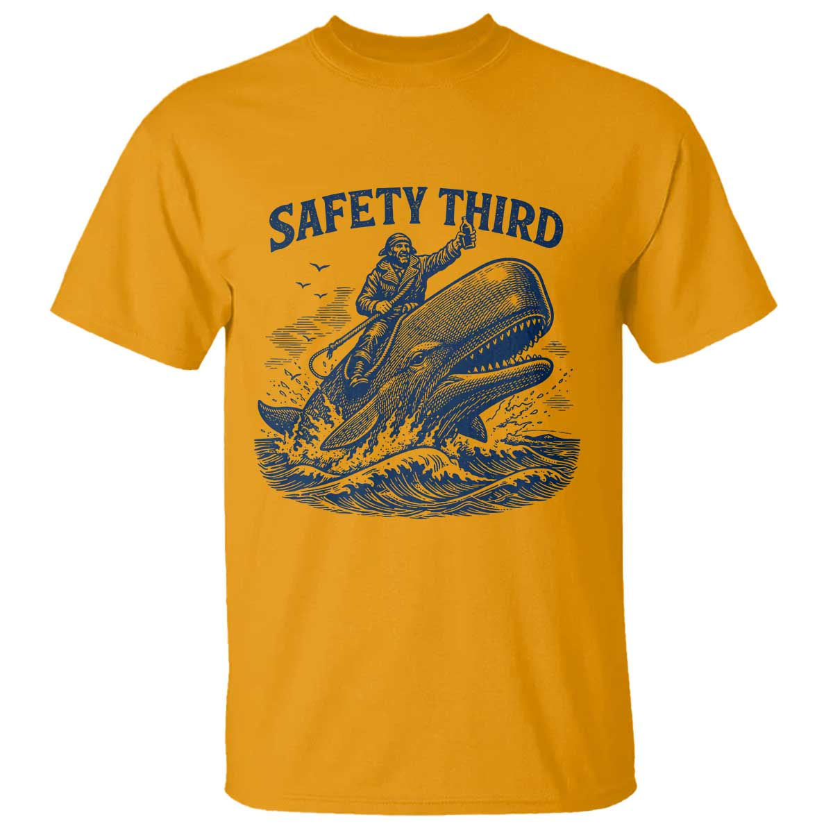 Funny Safety Third Captain Riding Sperm Whale T Shirt Vintage Nautical Ocean Fishing Humor