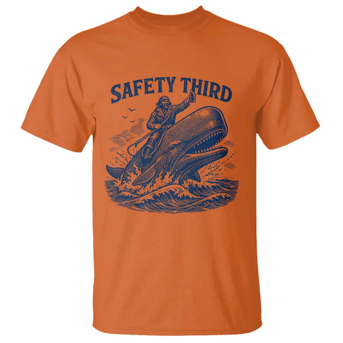 Funny Safety Third Captain Riding Sperm Whale T Shirt Vintage Nautical Ocean Fishing Humor