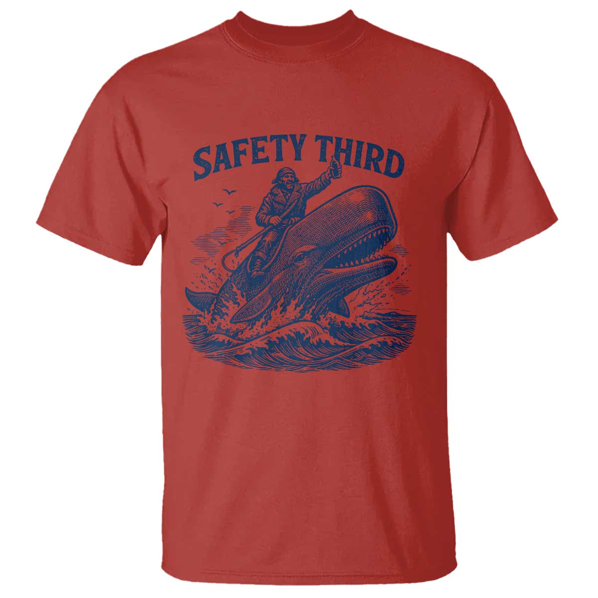 Funny Safety Third Captain Riding Sperm Whale T Shirt Vintage Nautical Ocean Fishing Humor
