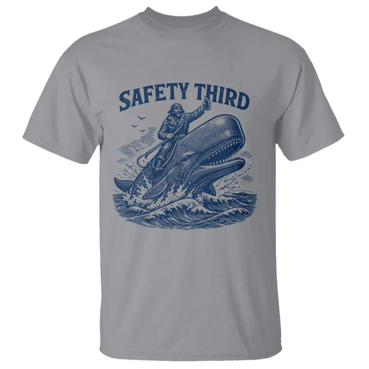Funny Safety Third Captain Riding Sperm Whale T Shirt Vintage Nautical Ocean Fishing Humor