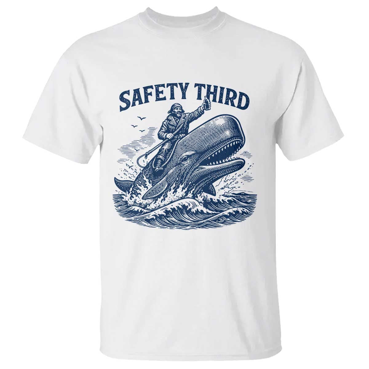 Funny Safety Third Captain Riding Sperm Whale T Shirt Vintage Nautical Ocean Fishing Humor