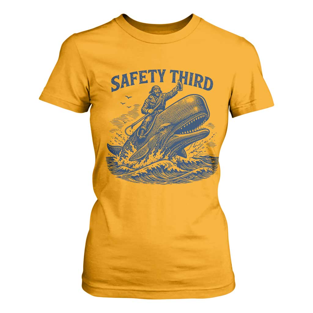 Funny Safety Third Captain Riding Sperm Whale T Shirt For Women Vintage Nautical Ocean Fishing Humor