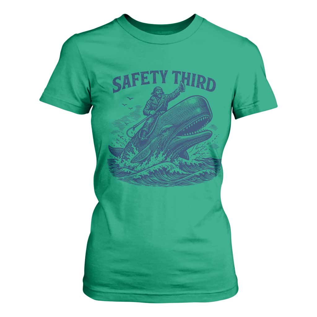 Funny Safety Third Captain Riding Sperm Whale T Shirt For Women Vintage Nautical Ocean Fishing Humor