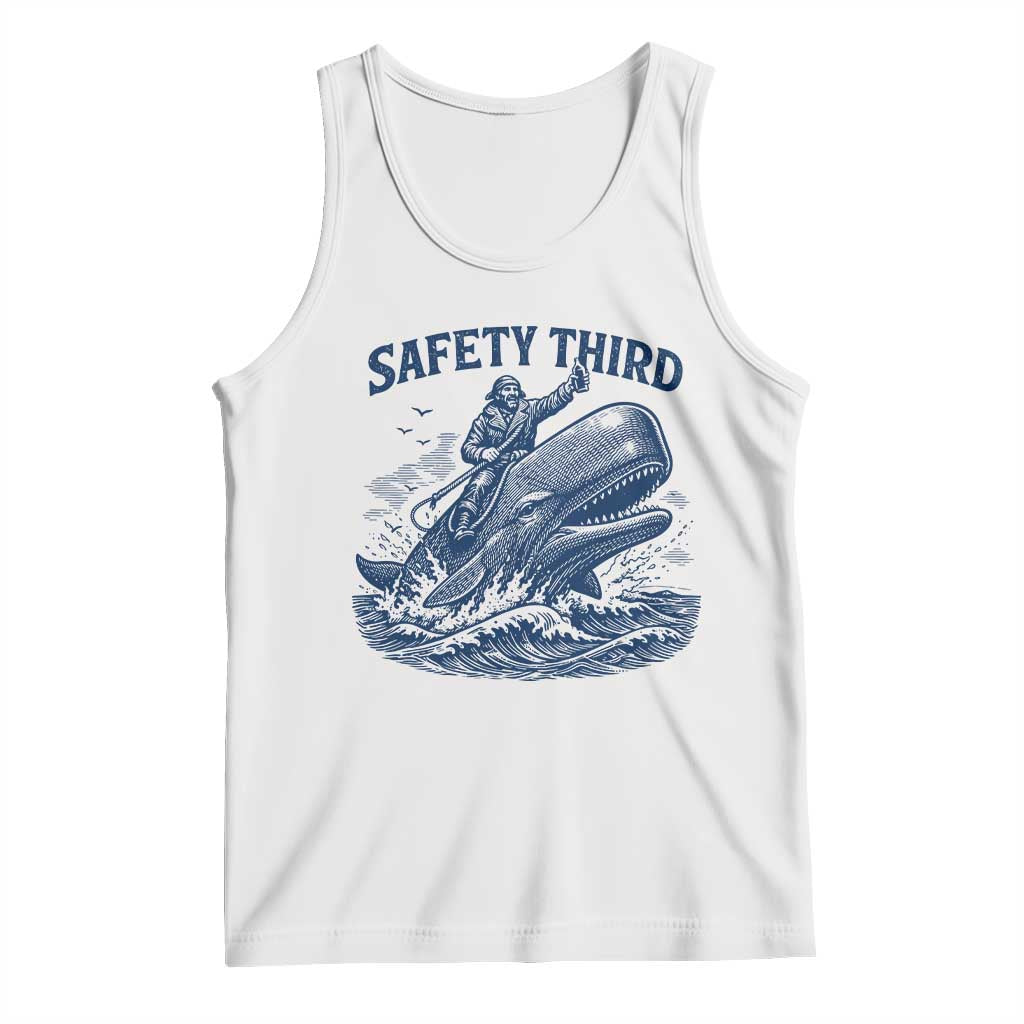 Funny Safety Third Captain Riding Sperm Whale Tank Top Vintage Nautical Ocean Fishing Humor TS02 White Print Your Wear