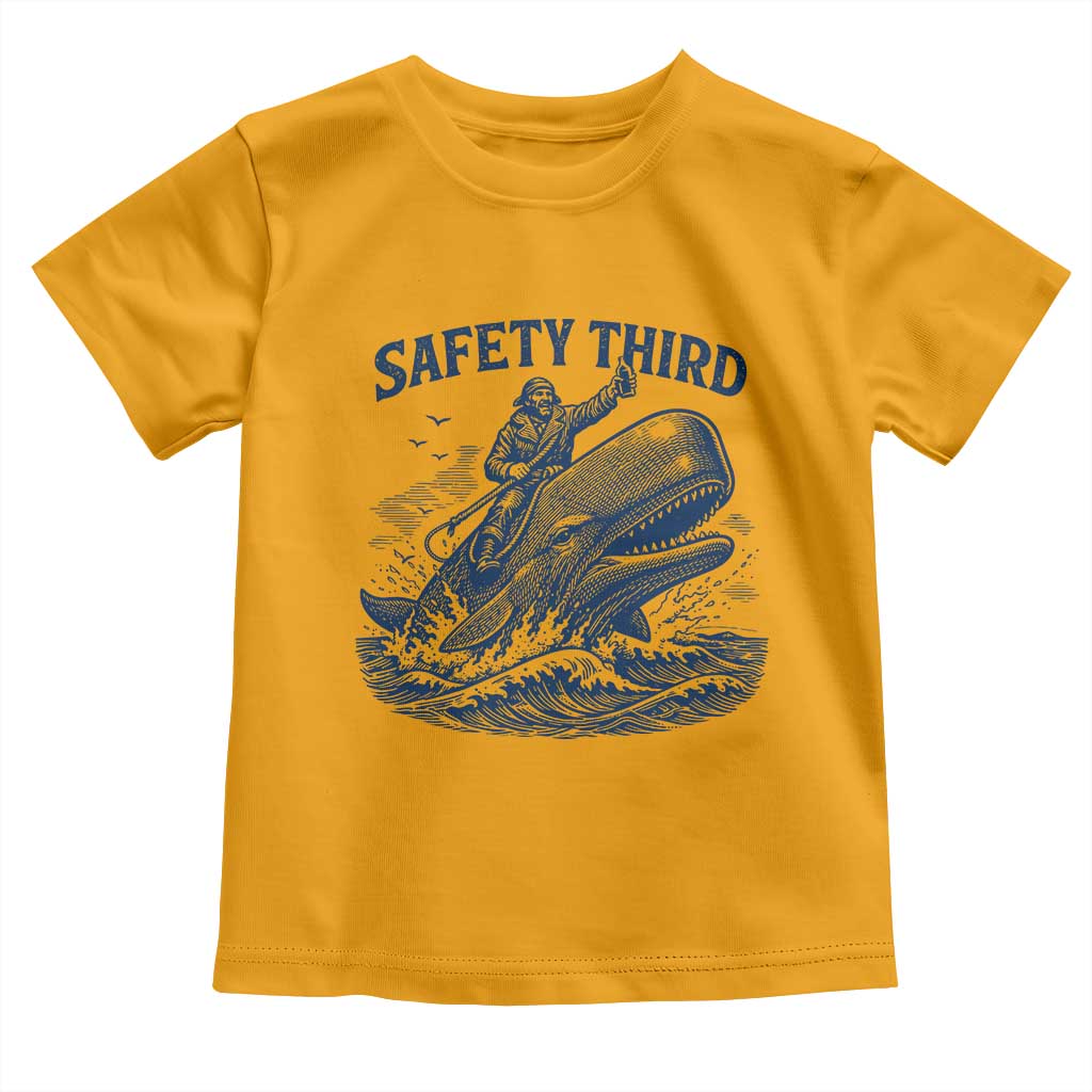 Funny Safety Third Captain Riding Sperm Whale Toddler T Shirt Vintage Nautical Ocean Fishing Humor