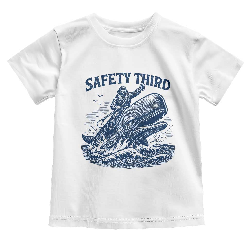Funny Safety Third Captain Riding Sperm Whale Toddler T Shirt Vintage Nautical Ocean Fishing Humor