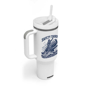 Funny Safety Third Captain Riding Sperm Whale Tumbler With Handle Vintage Nautical Ocean Fishing Humor