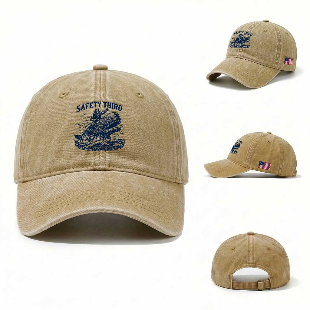Funny Safety Third Captain Riding Sperm Whale Washed Cotton Baseball Cap Vintage Nautical Ocean Fishing Humor