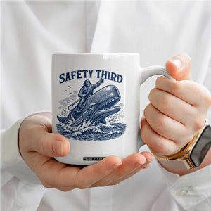Funny Safety Third Captain Riding Sperm Whale Coffee Mug Vintage Nautical Ocean Fishing Humor
