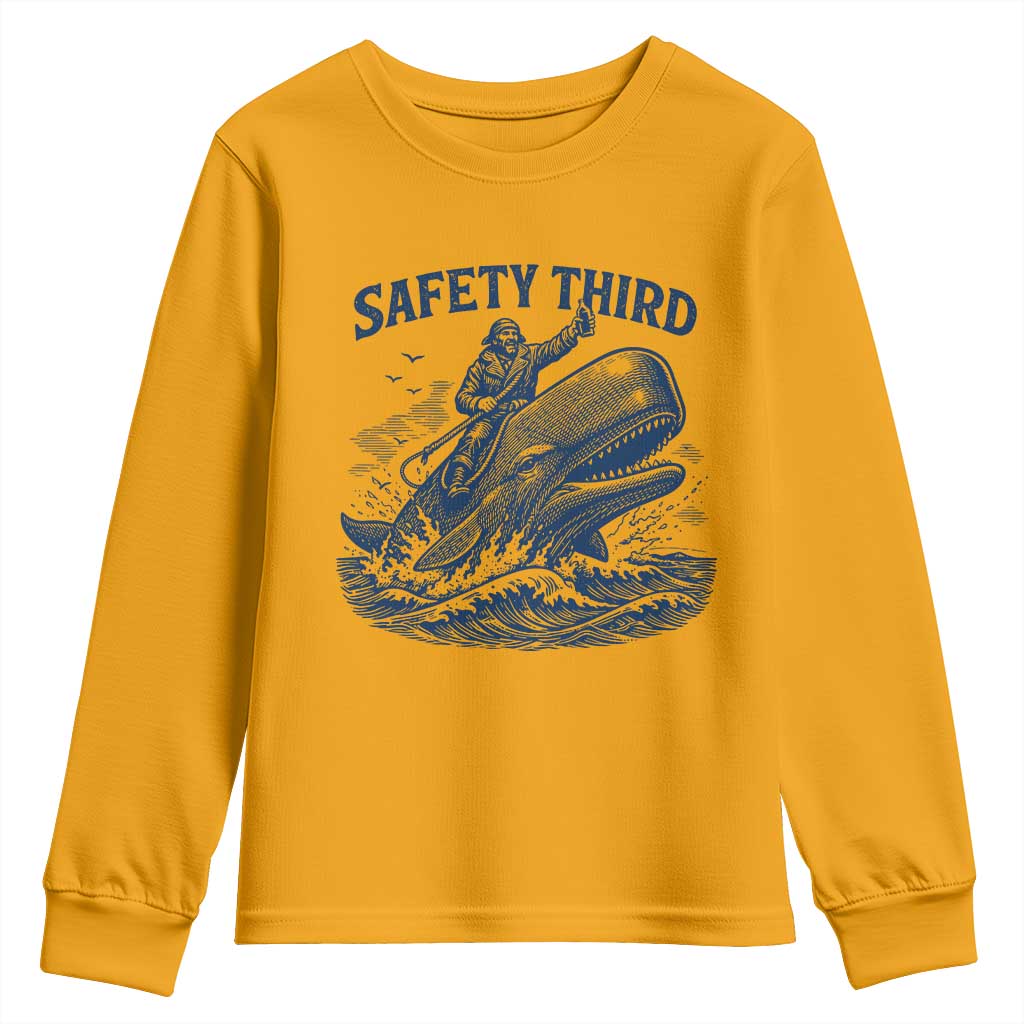 Funny Safety Third Captain Riding Sperm Whale Youth Sweatshirt Vintage Nautical Ocean Fishing Humor