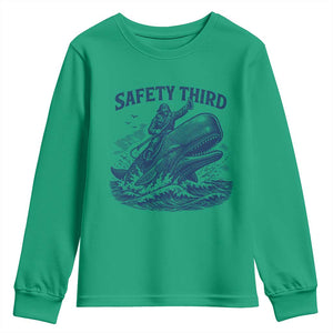 Funny Safety Third Captain Riding Sperm Whale Youth Sweatshirt Vintage Nautical Ocean Fishing Humor