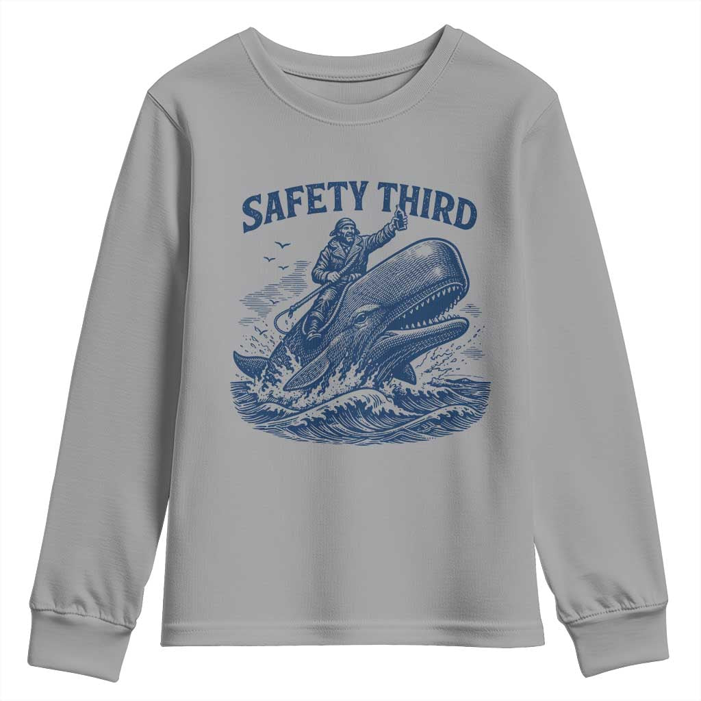 Funny Safety Third Captain Riding Sperm Whale Youth Sweatshirt Vintage Nautical Ocean Fishing Humor