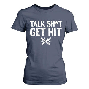 Talk Shit Get Hit Crossed Swords T Shirt For Women Funny Edgy Combat Sports Attitude