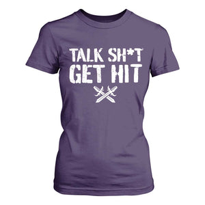 Talk Shit Get Hit Crossed Swords T Shirt For Women Funny Edgy Combat Sports Attitude
