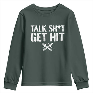 Talk Shit Get Hit Crossed Swords Youth Sweatshirt Funny Edgy Combat Sports Attitude