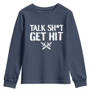 Talk Shit Get Hit Crossed Swords Youth Sweatshirt Funny Edgy Combat Sports Attitude