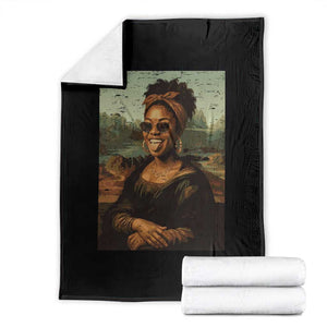 Modern Black Mona Lisa Headwrap Sunglasses Parody Throw Blanket Trendy Urban Fine Art Portrait Graphic