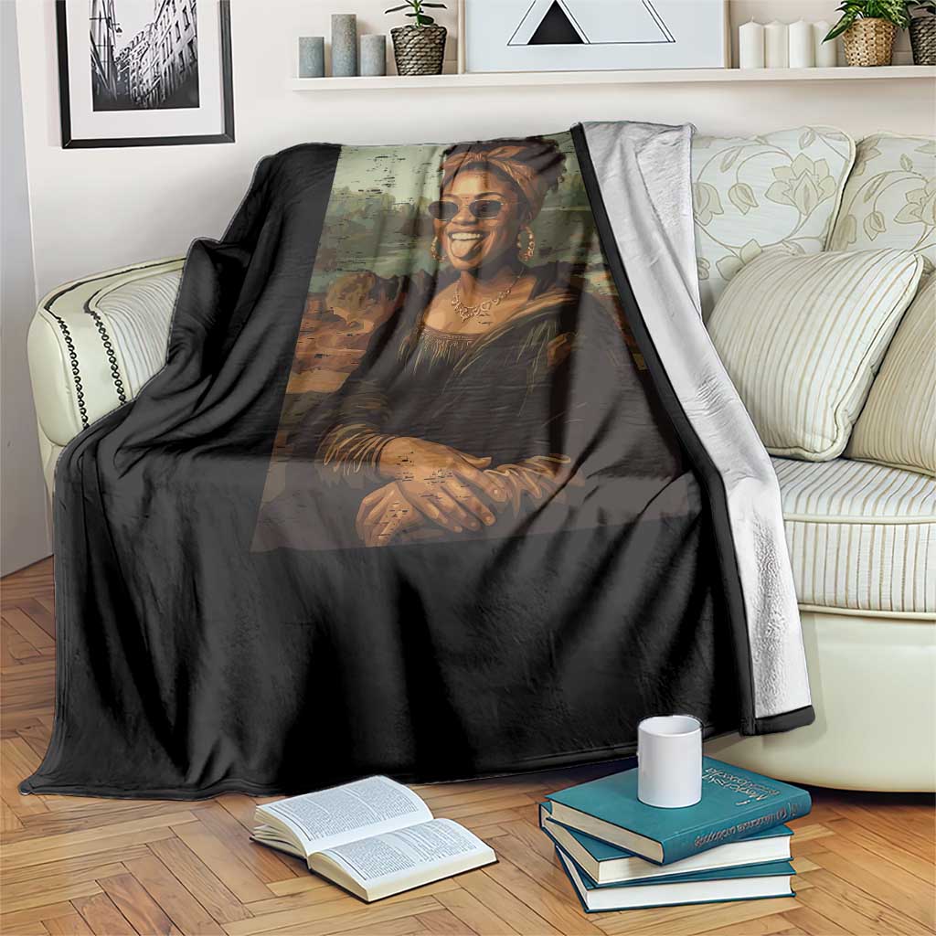 Modern Black Mona Lisa Headwrap Sunglasses Parody Throw Blanket Trendy Urban Fine Art Portrait Graphic