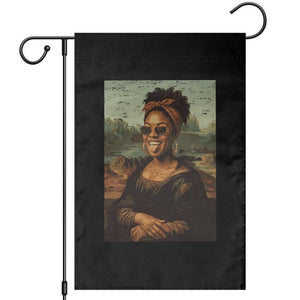 Modern Black Mona Lisa Headwrap Sunglasses Parody Garden Flag Trendy Urban Fine Art Portrait Graphic