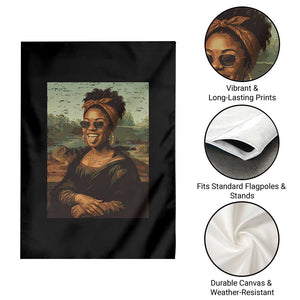 Modern Black Mona Lisa Headwrap Sunglasses Parody Garden Flag Trendy Urban Fine Art Portrait Graphic