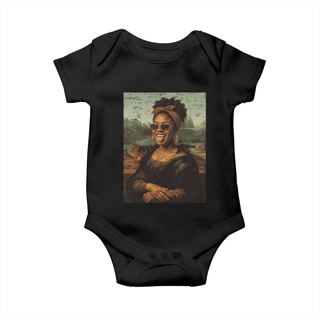Modern Black Mona Lisa Headwrap Sunglasses Parody Baby Onesie Trendy Urban Fine Art Portrait Graphic TS02 Black Print Your Wear