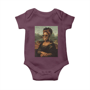 Modern Black Mona Lisa Headwrap Sunglasses Parody Baby Onesie Trendy Urban Fine Art Portrait Graphic