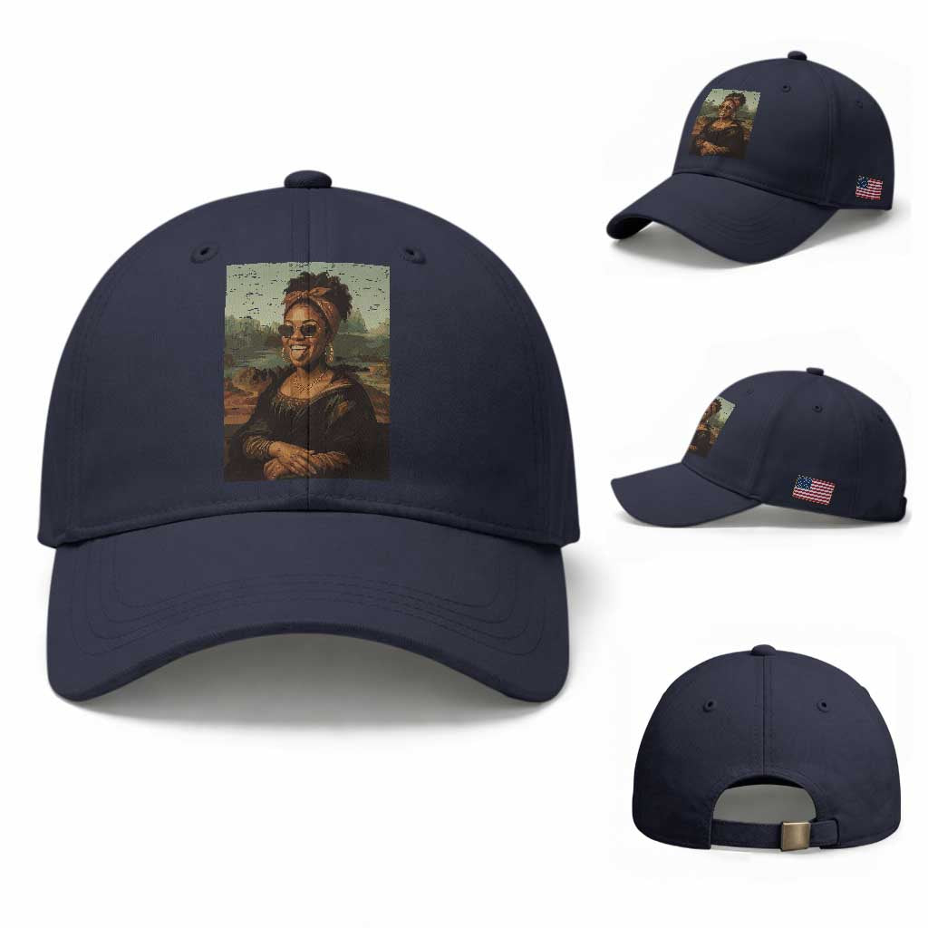 Modern Black Mona Lisa Headwrap Sunglasses Parody Baseball Cap Trendy Urban Fine Art Portrait Graphic