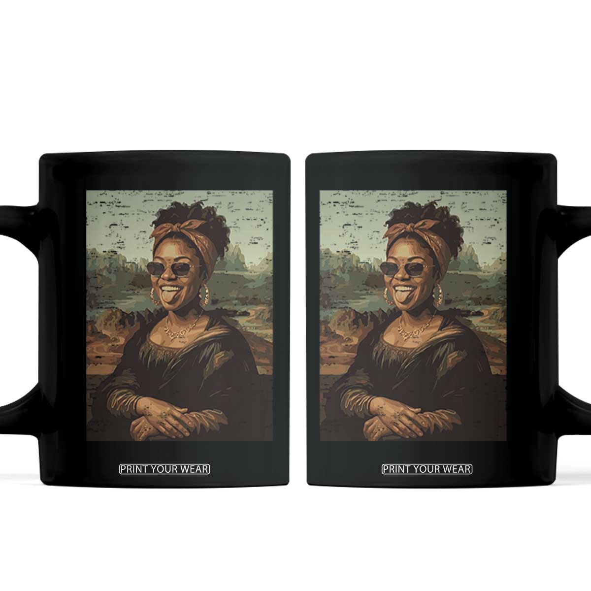 Modern Black Mona Lisa Headwrap Sunglasses Parody Coffee Mug Trendy Urban Fine Art Portrait Graphic TS02 Black Print Your Wear
