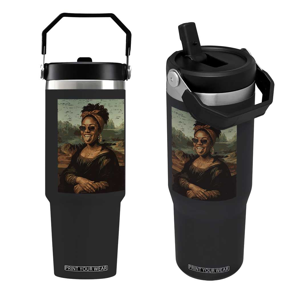 Modern Black Mona Lisa Headwrap Sunglasses Parody Flip Straw Tumbler Trendy Urban Fine Art Portrait Graphic TS02 One Size: 30 oz Black Print Your Wear