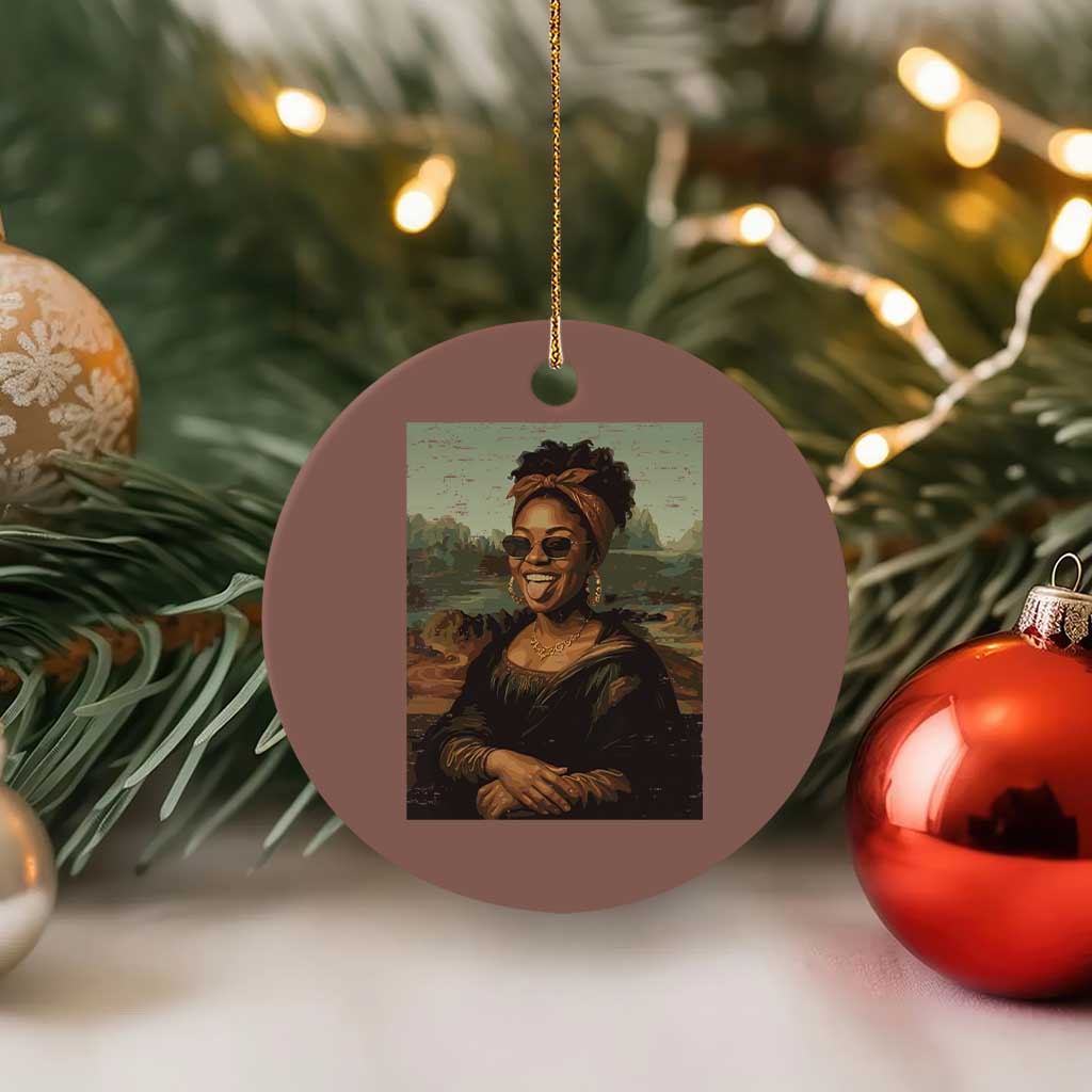 Modern Black Mona Lisa Headwrap Sunglasses Parody Ceramic Ornament Trendy Urban Fine Art Portrait Graphic
