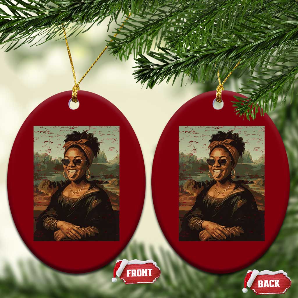 Modern Black Mona Lisa Headwrap Sunglasses Parody Ceramic Ornament Trendy Urban Fine Art Portrait Graphic