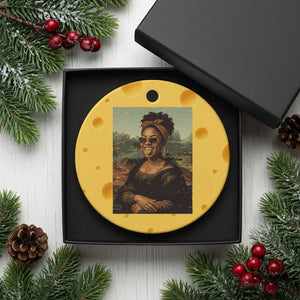 Modern Black Mona Lisa Headwrap Sunglasses Parody Ceramic Ornament Trendy Urban Fine Art Portrait Graphic