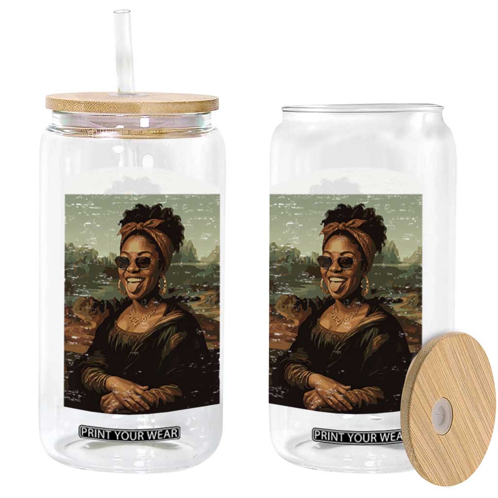 Modern Black Mona Lisa Headwrap Sunglasses Parody Glass Can Trendy Urban Fine Art Portrait Graphic
