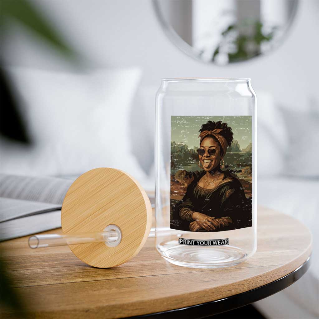 Modern Black Mona Lisa Headwrap Sunglasses Parody Glass Can Trendy Urban Fine Art Portrait Graphic