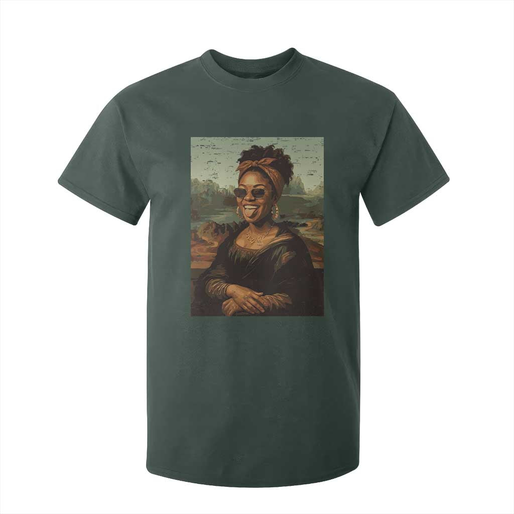 Modern Black Mona Lisa Headwrap Sunglasses Parody T Shirt For Kid Trendy Urban Fine Art Portrait Graphic